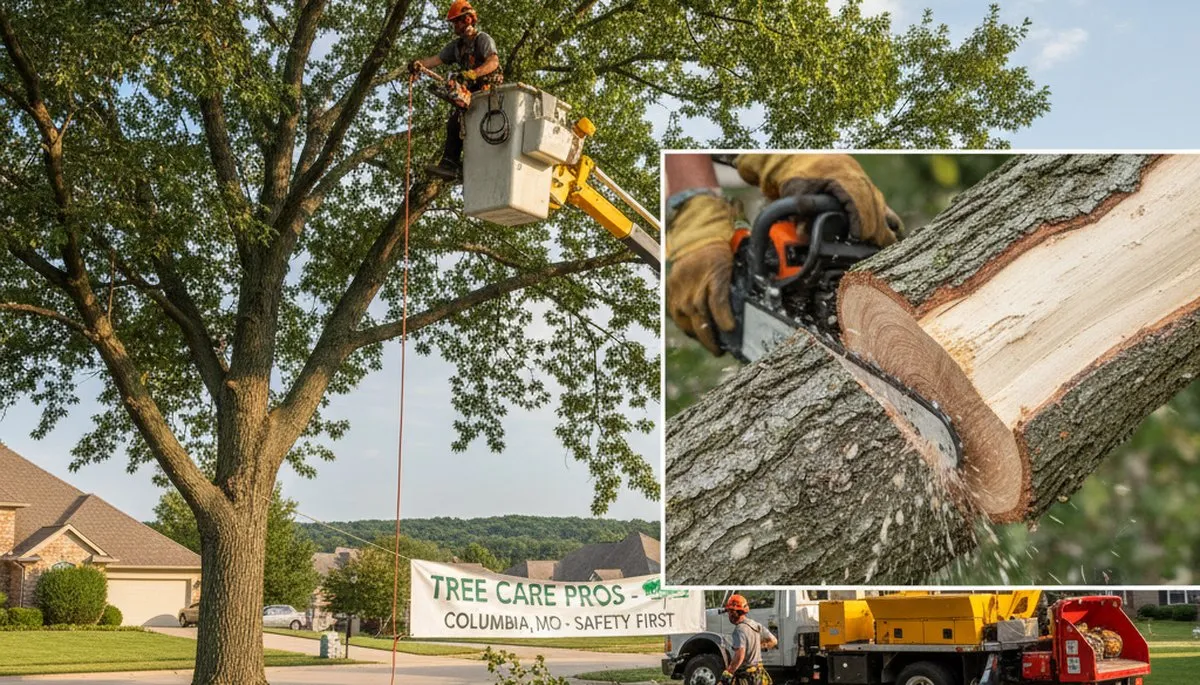 Arborist performing deadwood removal on residential tree in Columbia, MO to prevent branch hazards