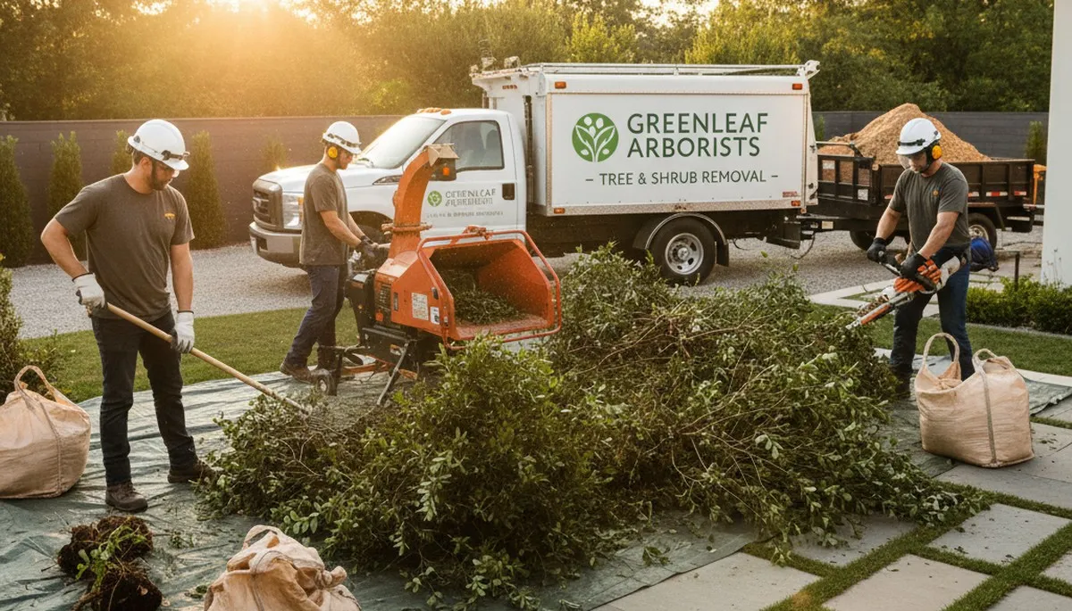Professional shrub removal service in Columbia, MO clearing overgrown bushes and yard debris