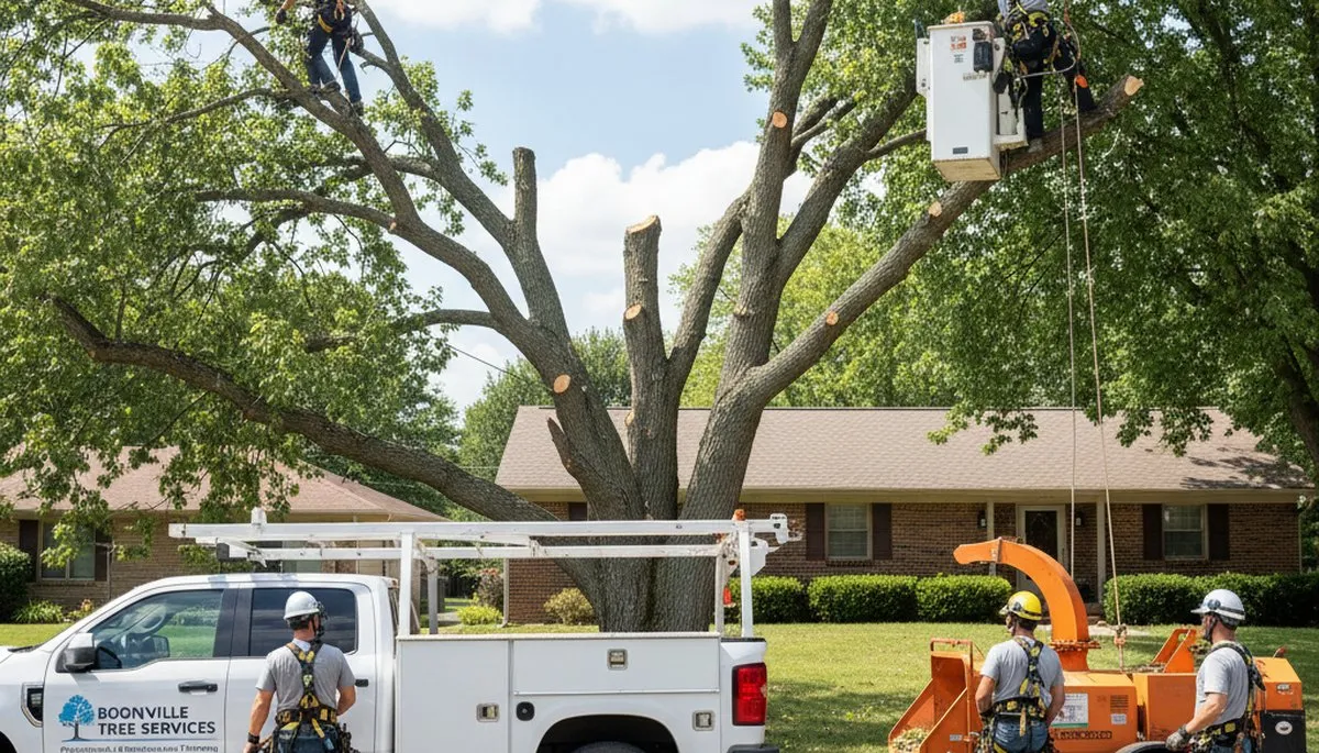 Professional tree removal service in Columbia, MO safely clearing large trees for homeowners