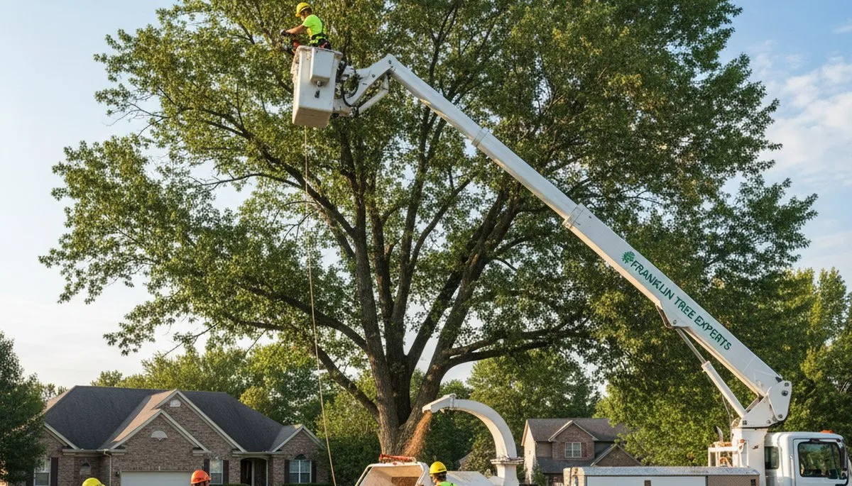 Professional tree removal service in Columbia, MO safely cutting and clearing large oak tree